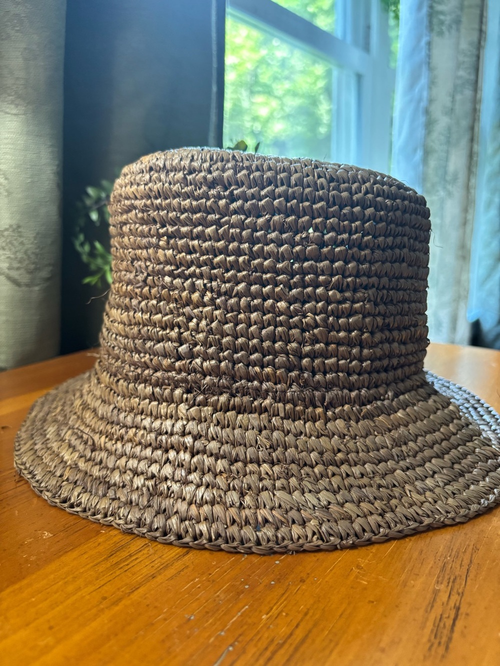 Wyeth Aden Raffia Bucket Hat in Chocolate. NEW WITH TAGS